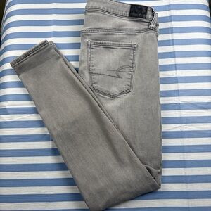 American Eagle Light Gray Stretch Jeans with Branded Button
